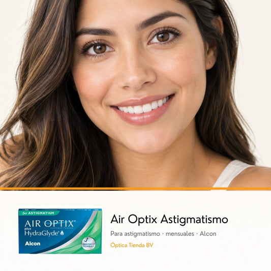 Air Optix para astigmatismo – lentes de contacto mensuales Alcon, modelo mujer