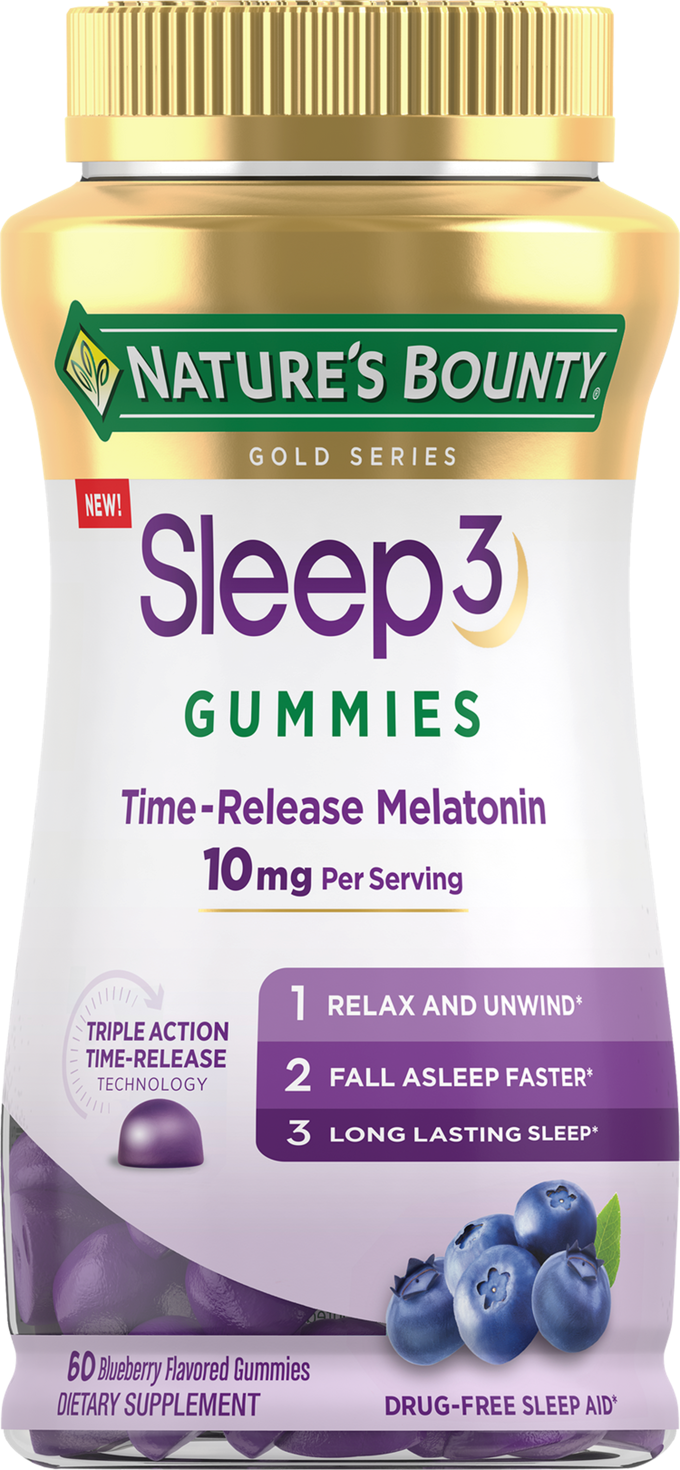 Sleep3 10 mg Melatonin Gummies, Drug-Free Blueberry