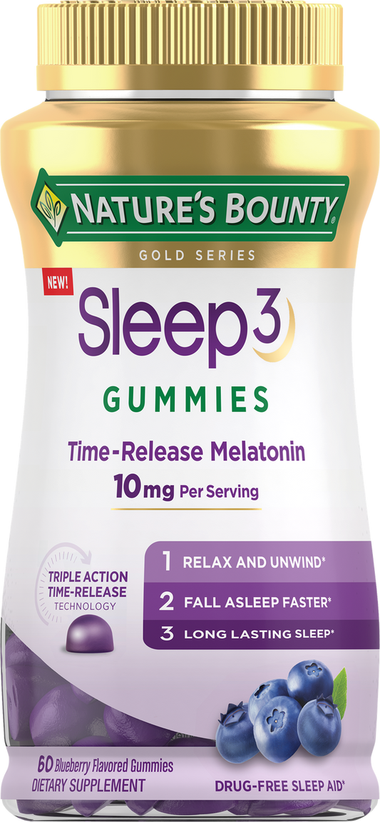 Sleep3 10 mg Melatonin Gummies, Drug-Free Blueberry