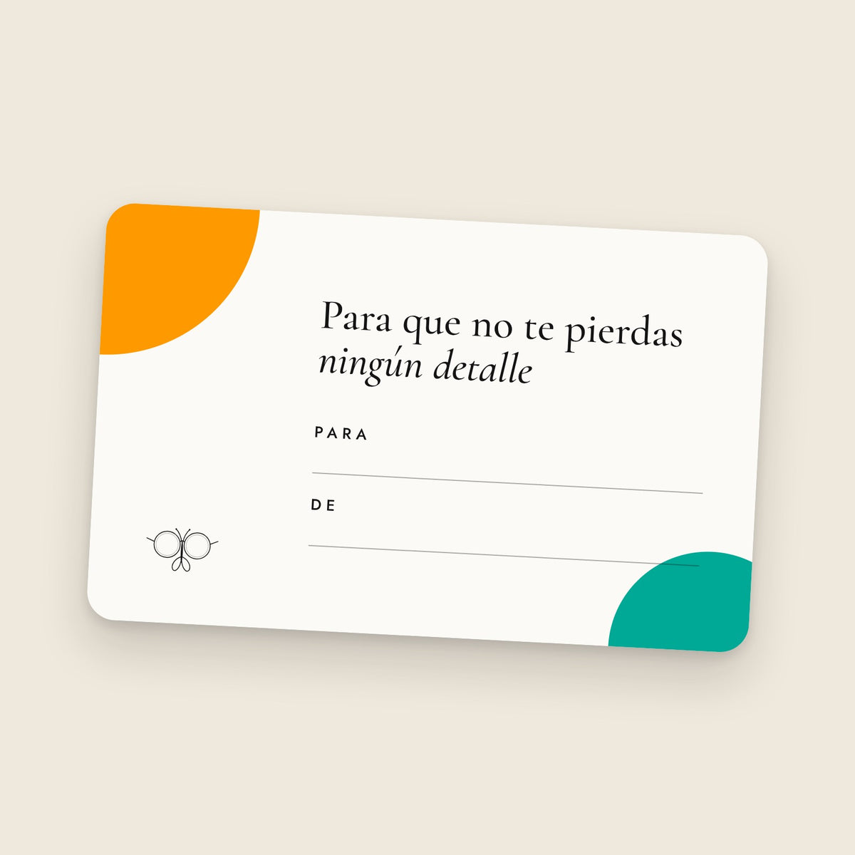 Reverso de la Gift Card con espacio para Para y De