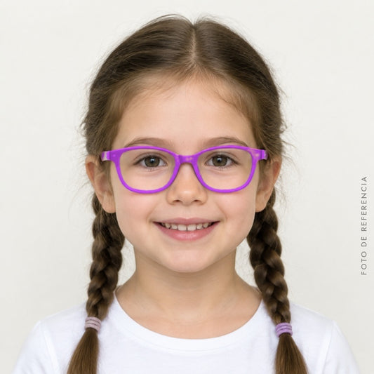 Foto de referencia: niña con gafas Unicity H3441 color 604 (violeta con patillas rosa)